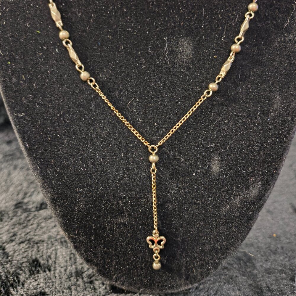 Silvetone Butterfly "T" Shaped Necklace (326)